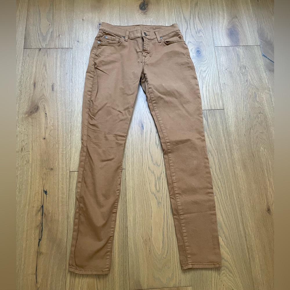 Camel colored 7 For All Mankind skinny jeans.  Size 27